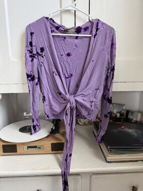 Purple Tie-Dye Long Sleeve Wrap Top